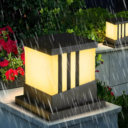 Stylish White Cube Solar Black Outdoor Post Lights