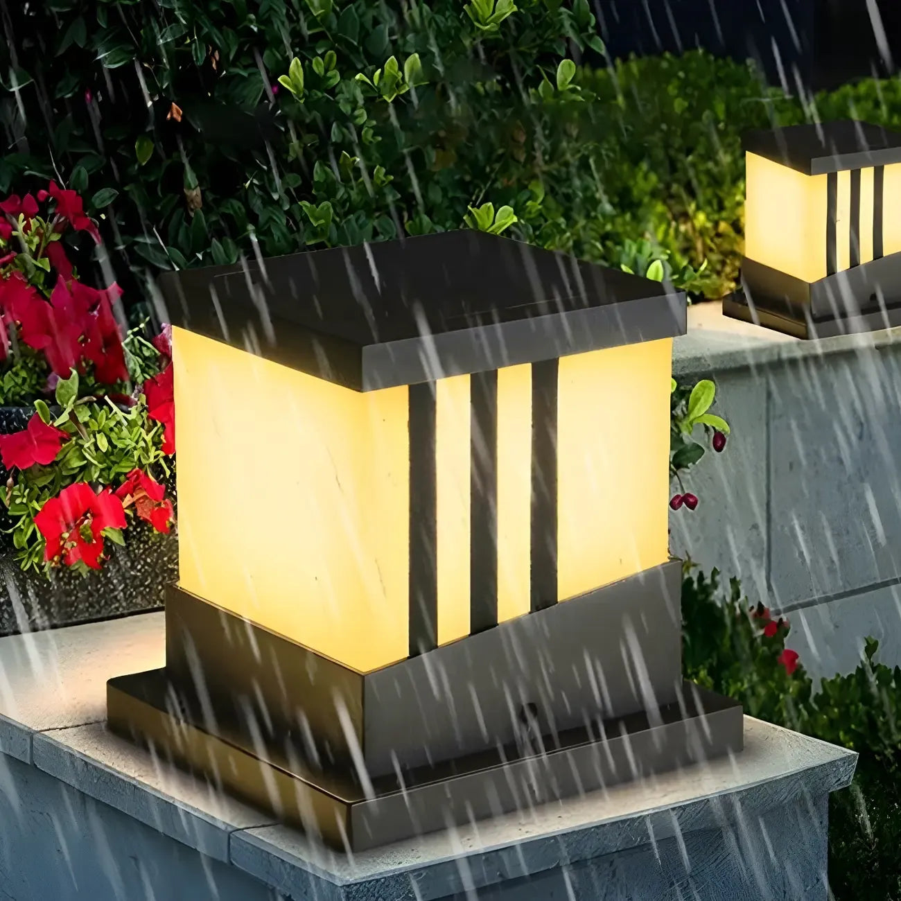 Stylish White Cube Solar Black Outdoor Post Lights