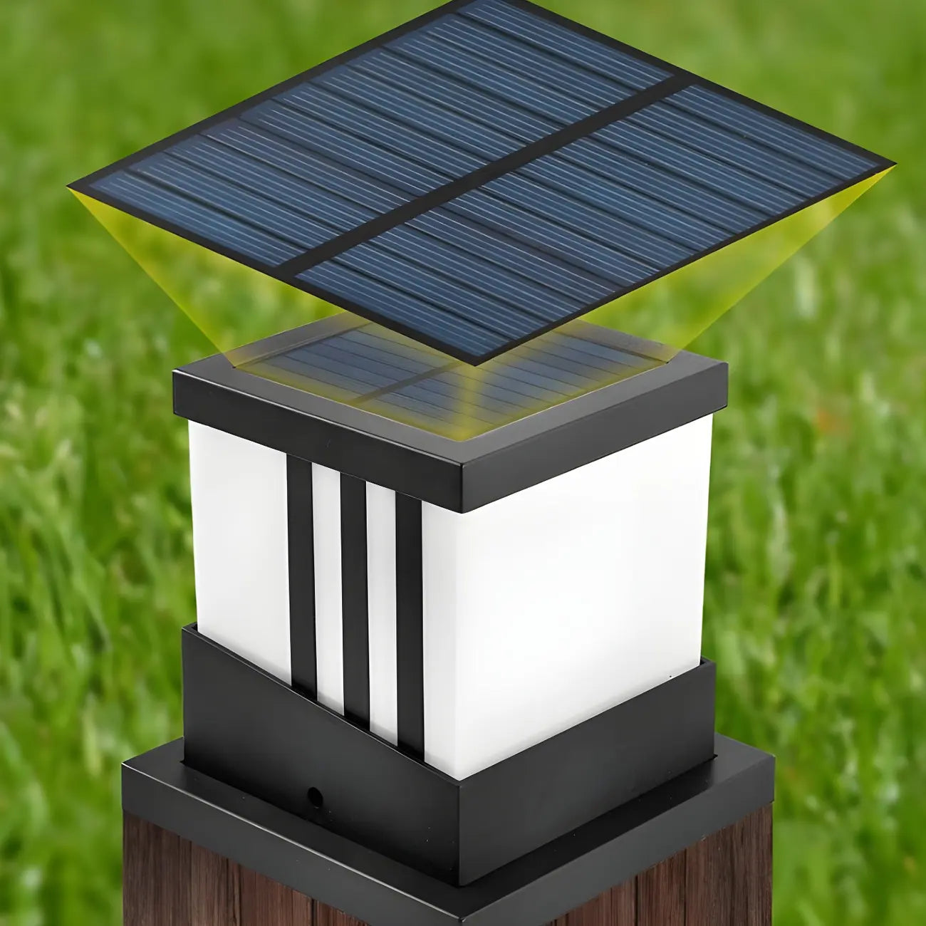 Stylish White Cube Solar Black Outdoor Post Lights