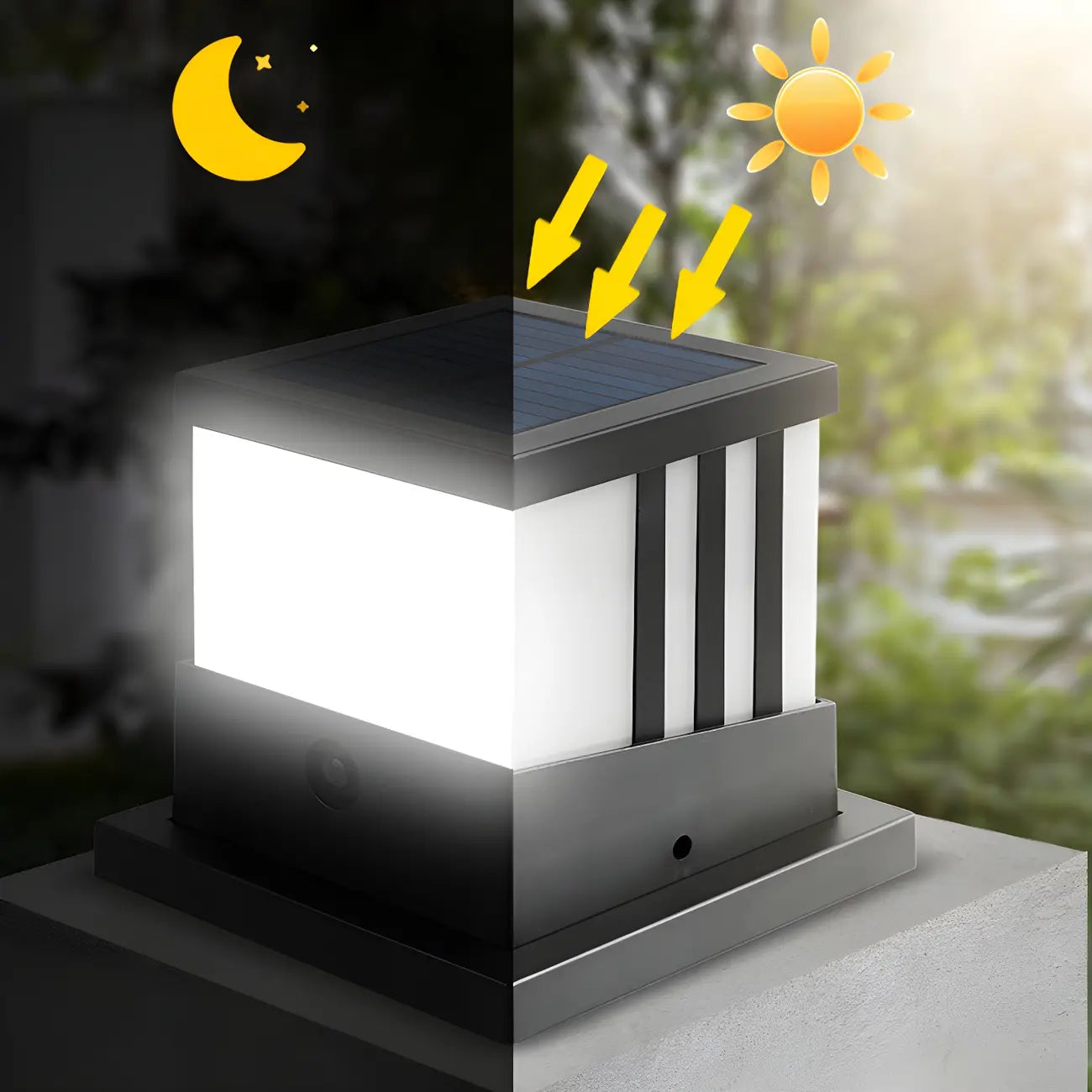 Stylish White Cube Solar Black Outdoor Post Lights
