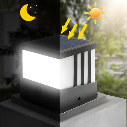 Stylish White Cube Solar Black Outdoor Post Lights