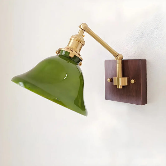 Vintage Brass Glass Adjustable Swing Arm Wall Light