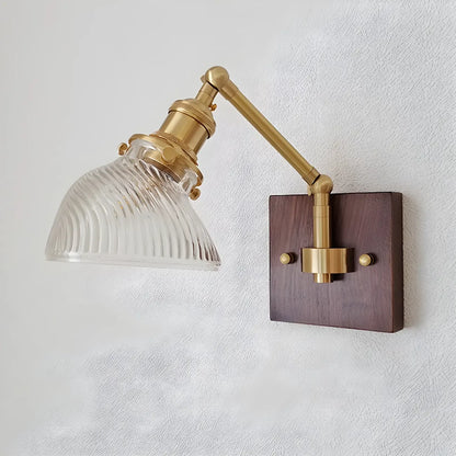 Vintage Brass Glass Adjustable Swing Arm Wall Light