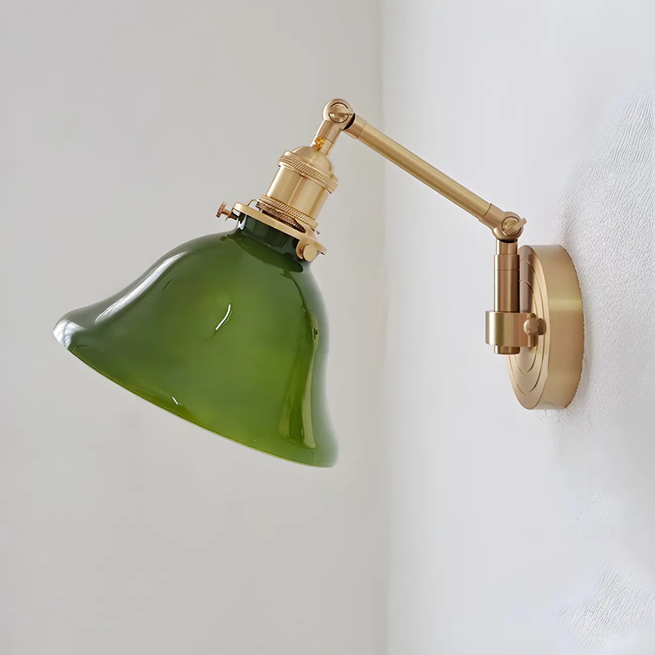 Vintage Brass Glass Adjustable Swing Arm Wall Light