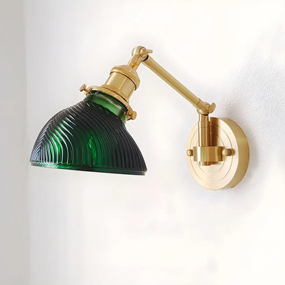Vintage Brass Glass Adjustable Swing Arm Wall Light