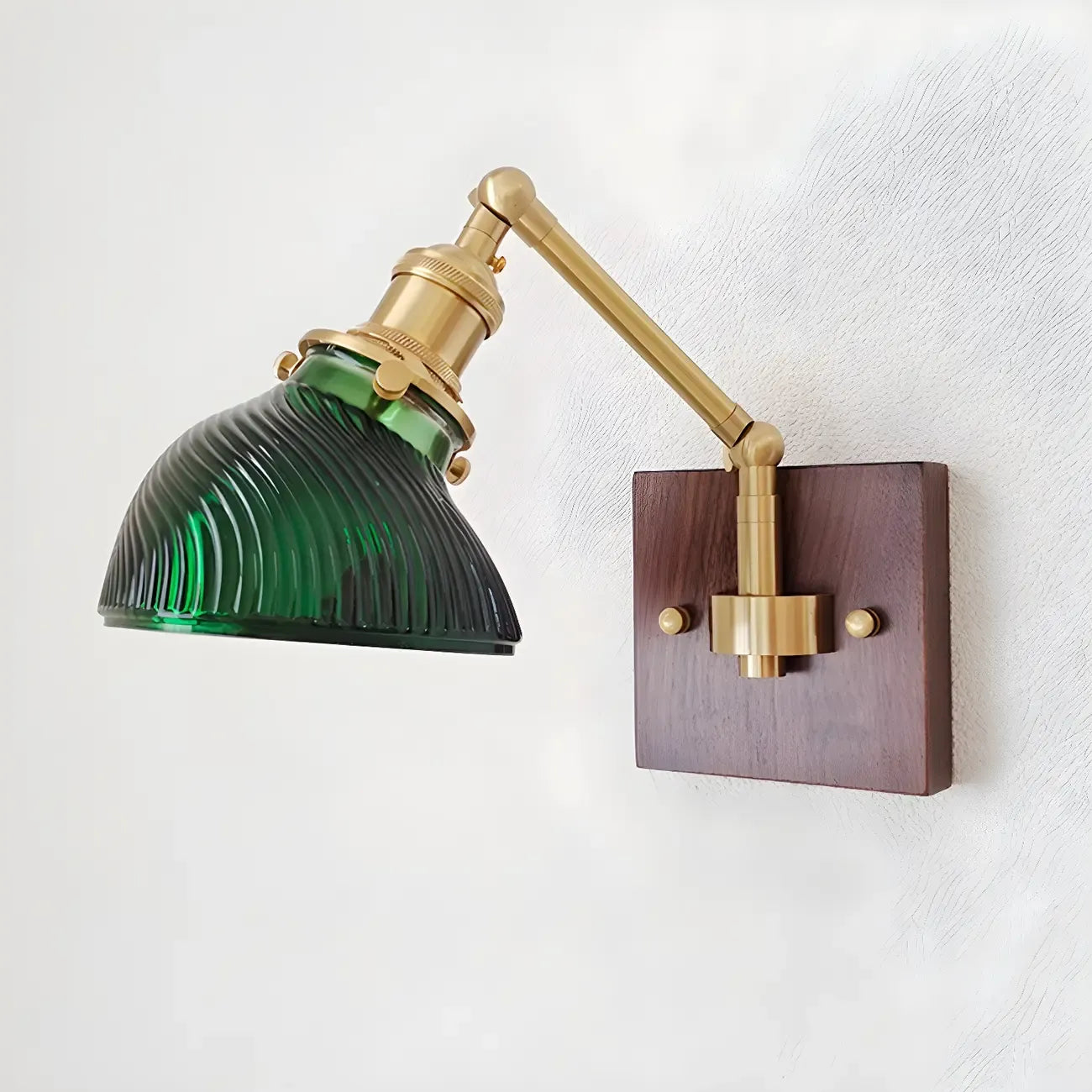 Vintage Brass Glass Adjustable Swing Arm Wall Light