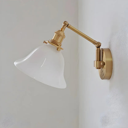 Vintage Brass Glass Adjustable Swing Arm Wall Light