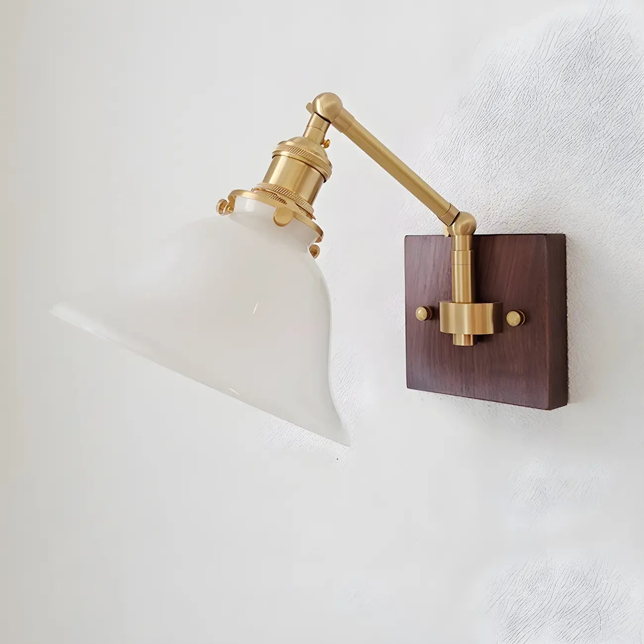 Vintage Brass Glass Adjustable Swing Arm Wall Light