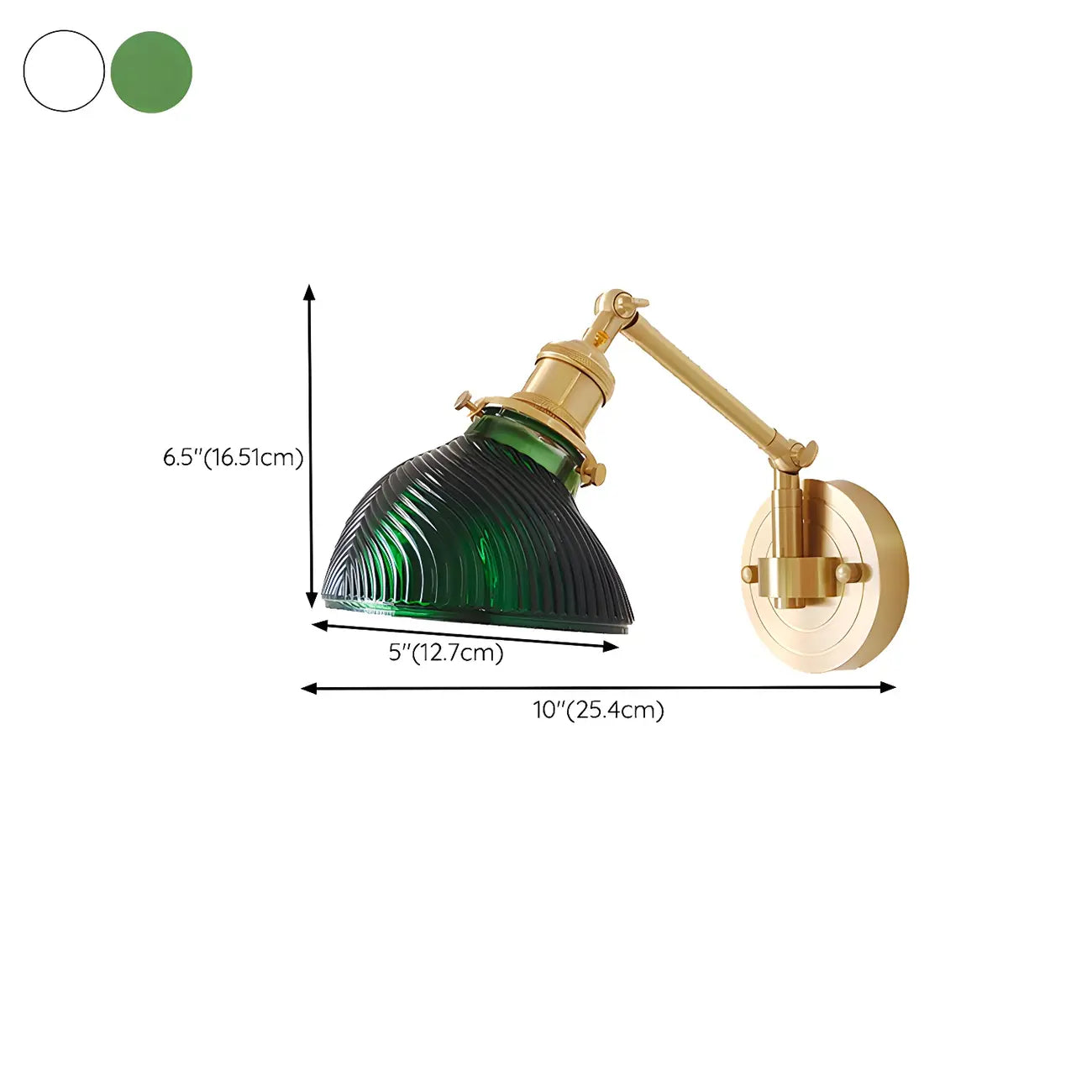 Vintage Brass Glass Adjustable Swing Arm Wall Light