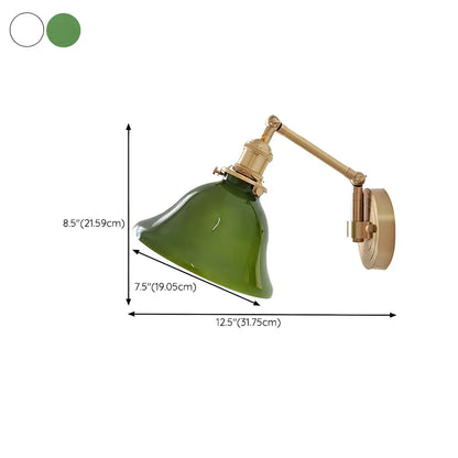 Vintage Brass Glass Adjustable Swing Arm Wall Light