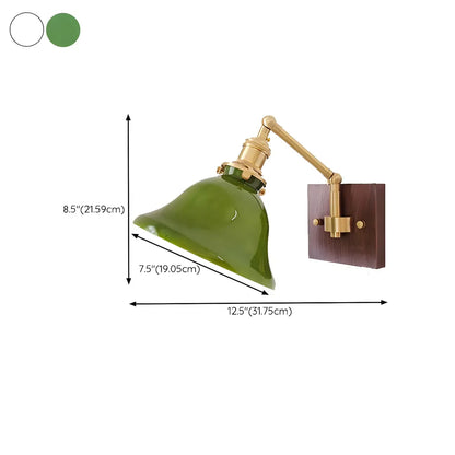 Vintage Brass Glass Adjustable Swing Arm Wall Light