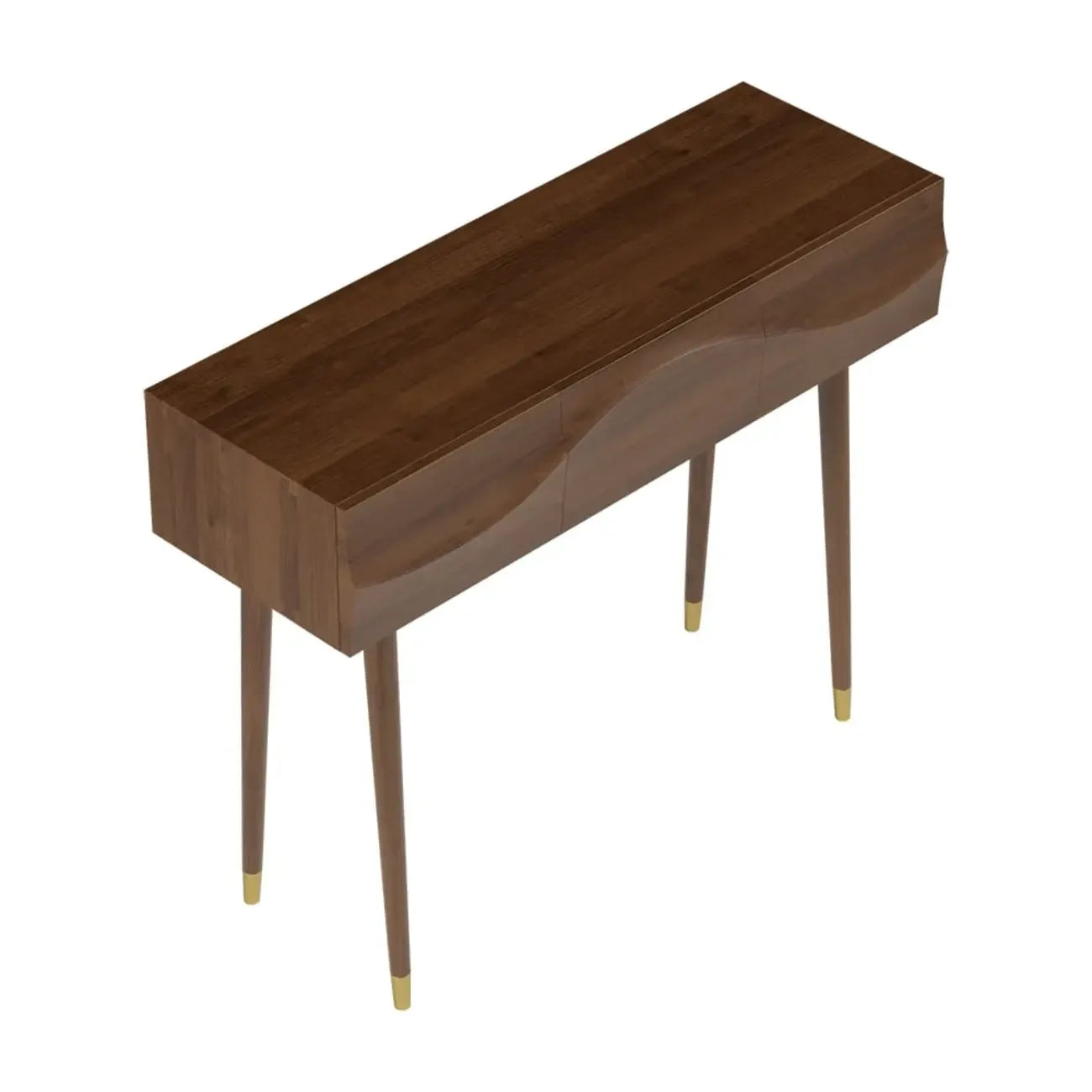 Retro Wave Carved Walnut Wooden 3 Drawers Console Table