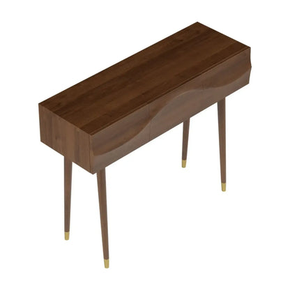 Retro Wave Carved Walnut Wooden 3 Drawers Console Table