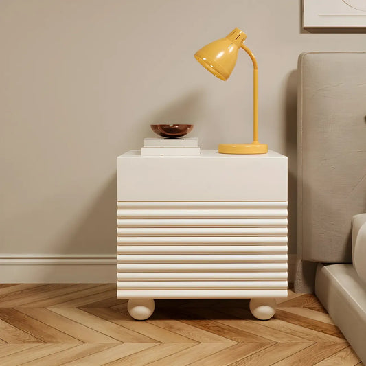 Narrow Cubic 2-Drawer Wood Small Bedside Table