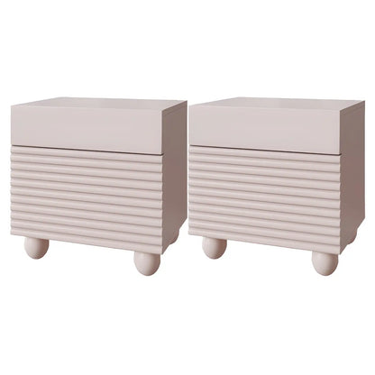Narrow Cubic 2-Drawer Wood Small Bedside Table
