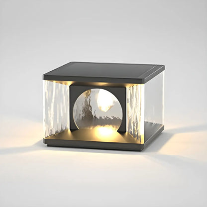 Black Metal Clear Glass Square Wired Post Cap Light
