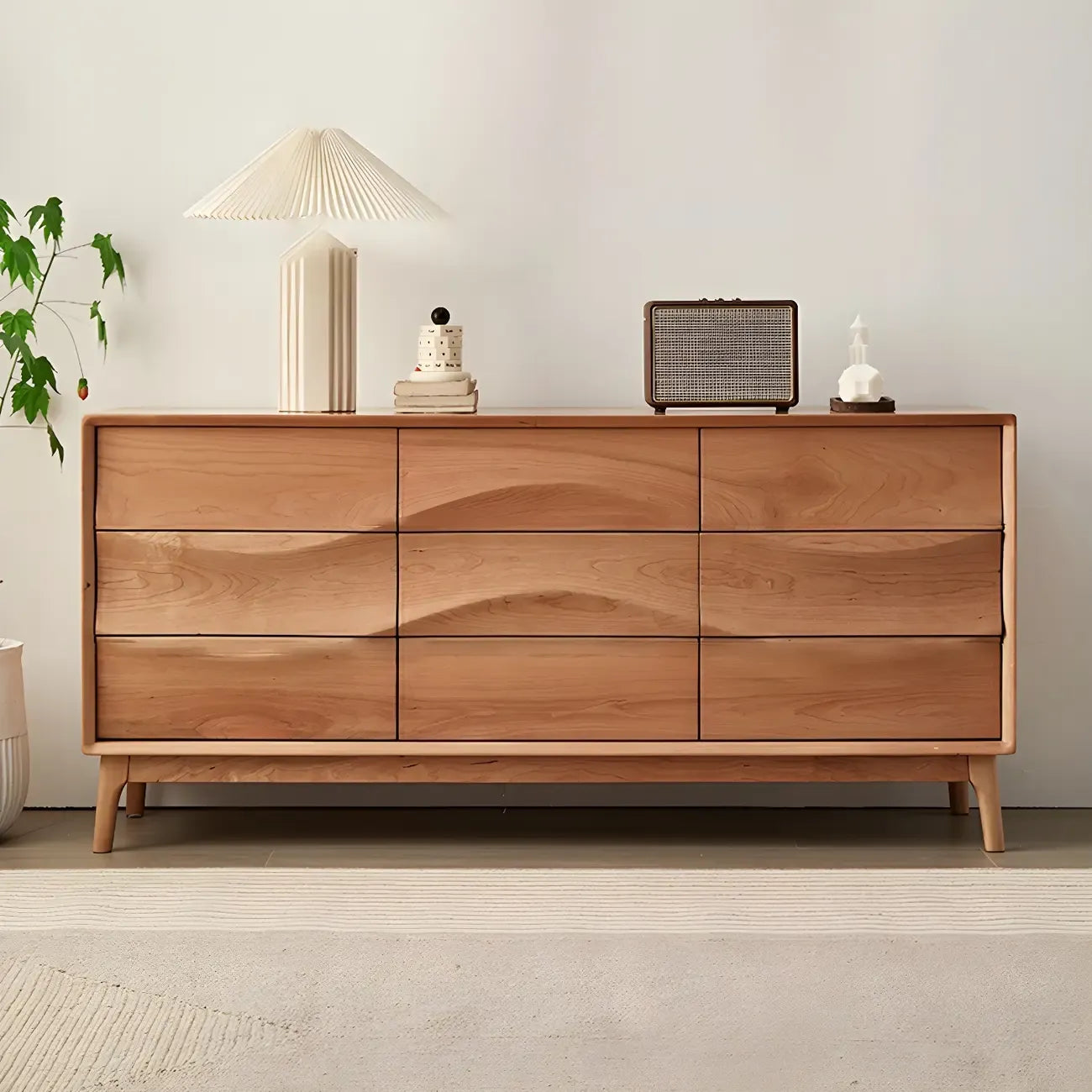 Nordic Natural Wooden Double Dresser in Wave Art