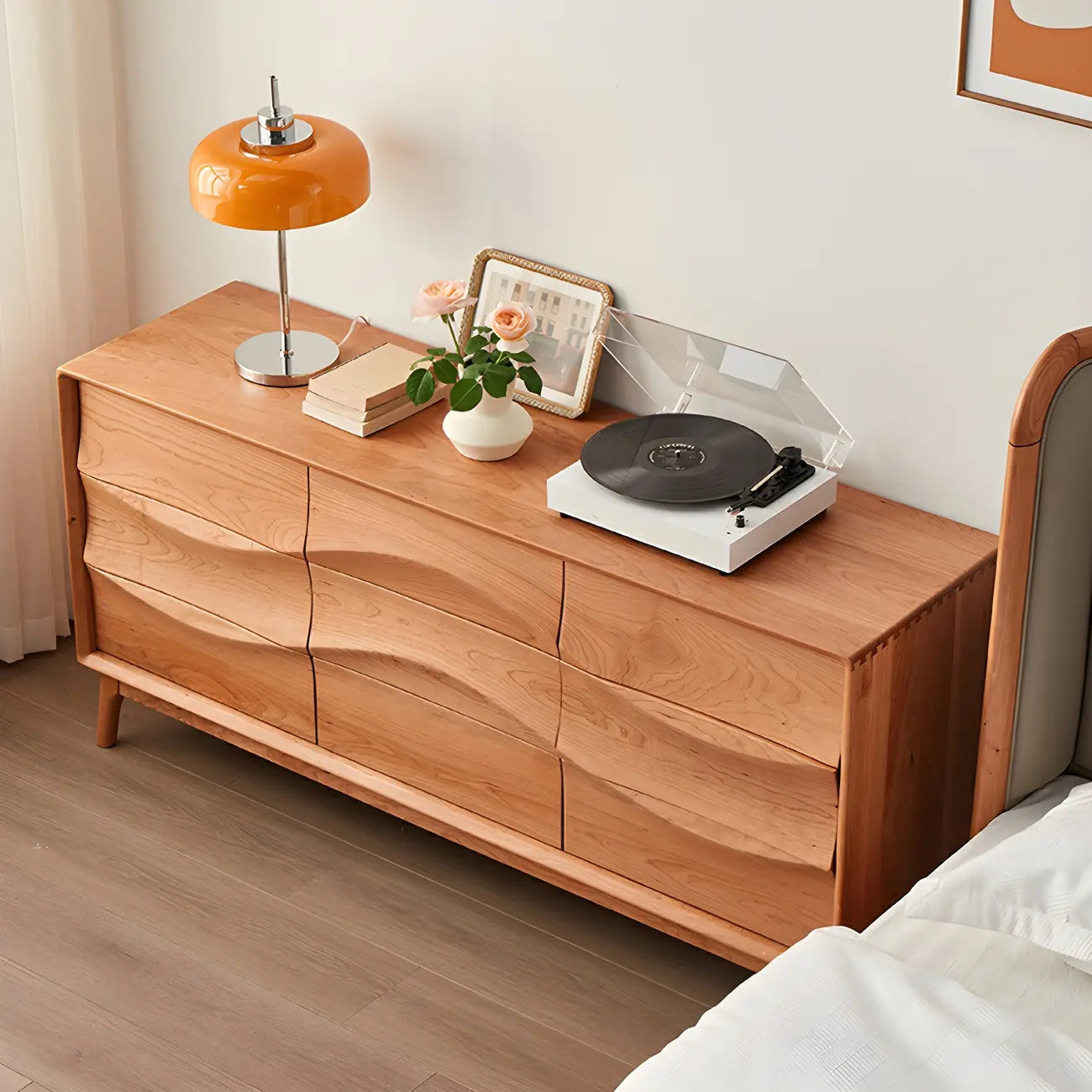 Nordic Natural Wooden Double Dresser in Wave Art
