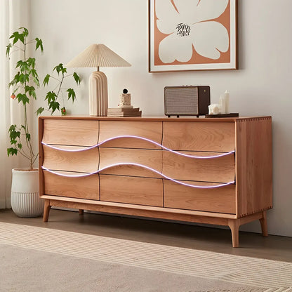 Nordic Natural Wooden Double Dresser in Wave Art