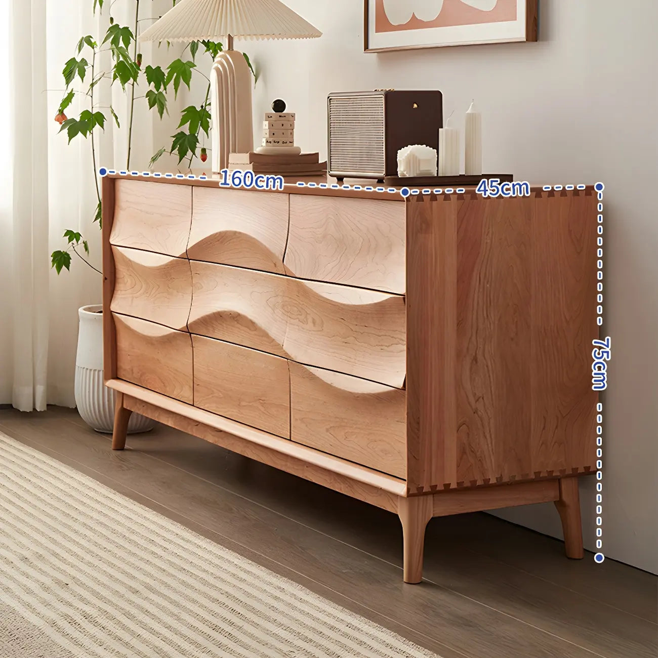 Nordic Natural Wooden Double Dresser in Wave Art