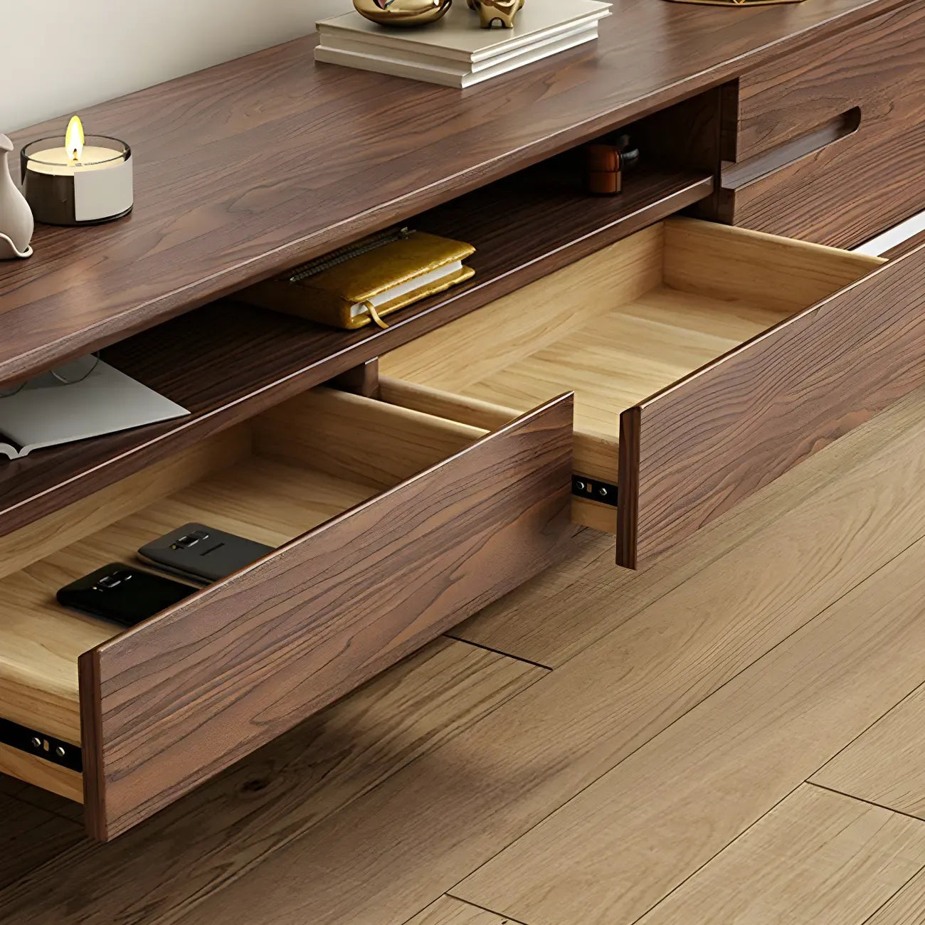 55 Brown Wood Adjustable Shelf TV Stand with Open Storage