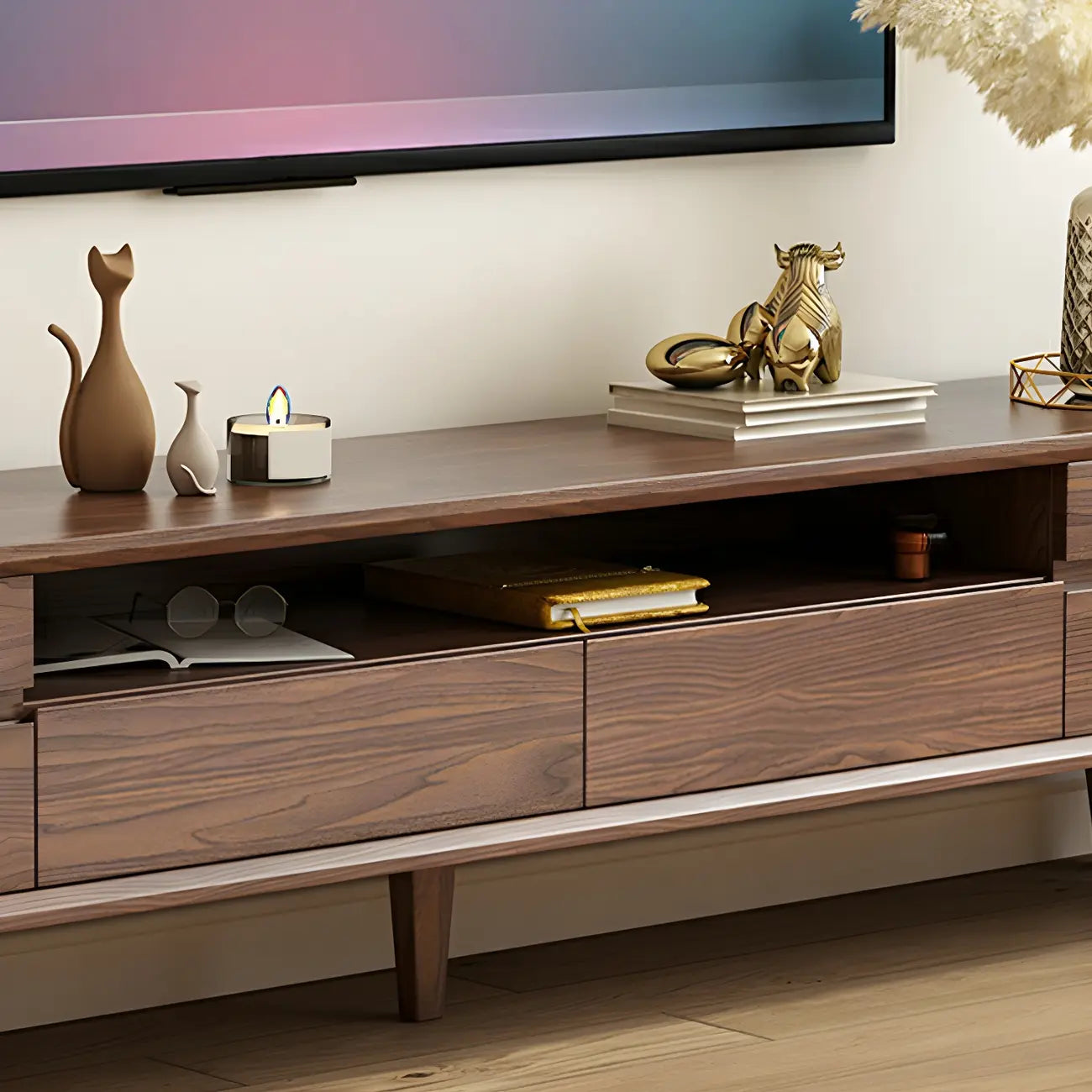 55 Brown Wood Adjustable Shelf TV Stand with Open Storage