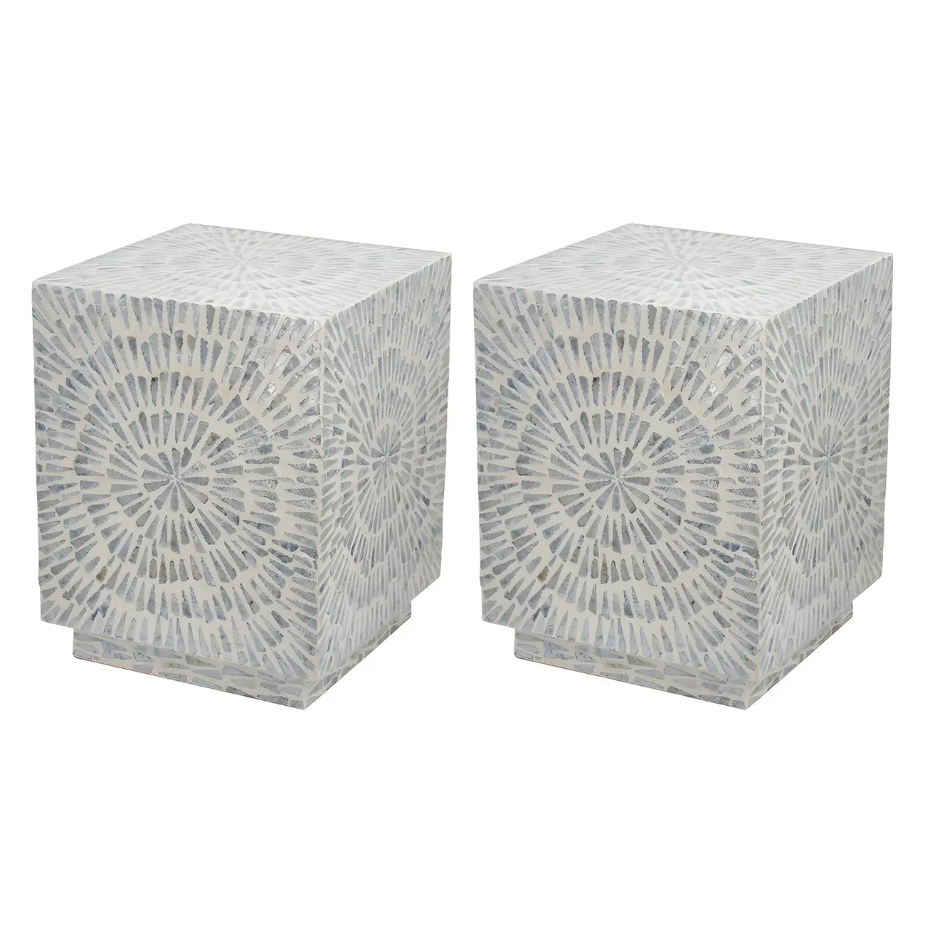 Tropical Mosaic Wooden Round Side Table