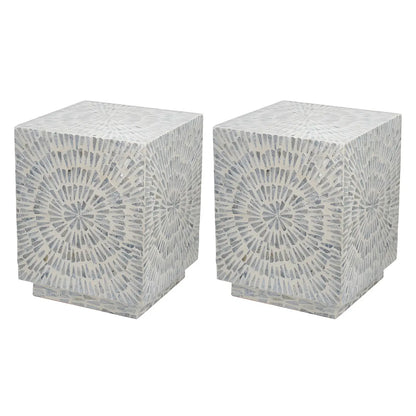 Tropical Mosaic Wooden Round Side Table