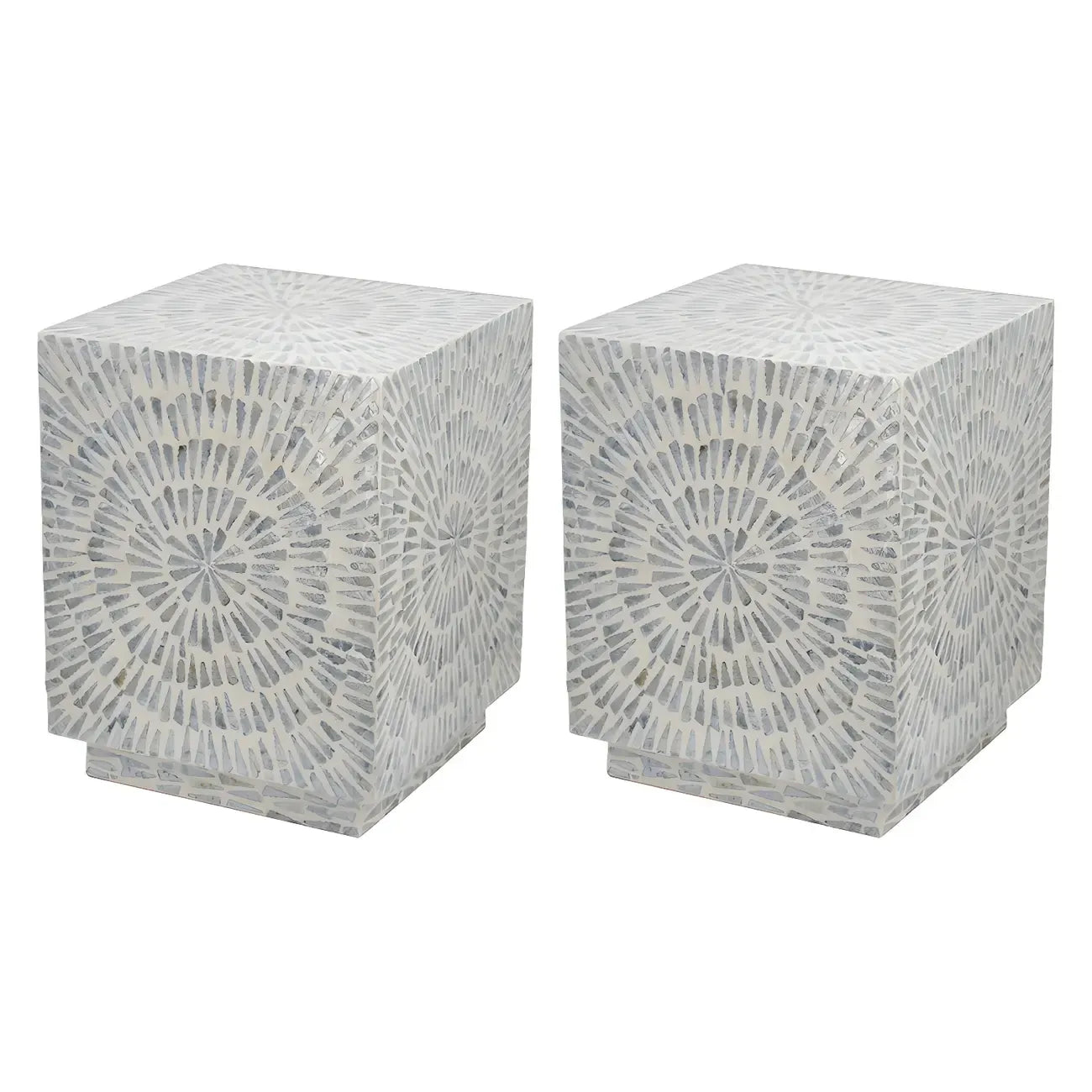 Tropical Mosaic Wooden Round Side Table