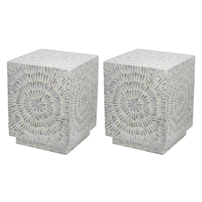 Tropical Mosaic Wooden Round Side Table