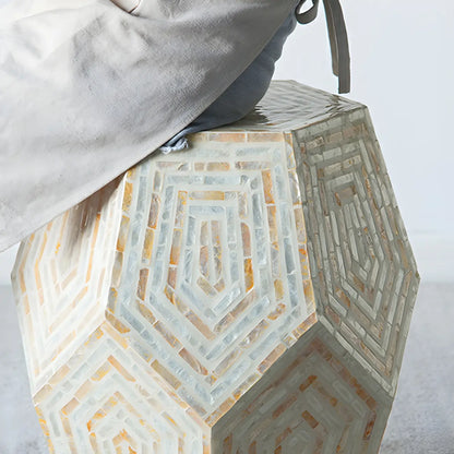 Tropical Mosaic Wooden Round Side Table