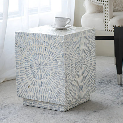 Tropical Mosaic Wooden Round Side Table