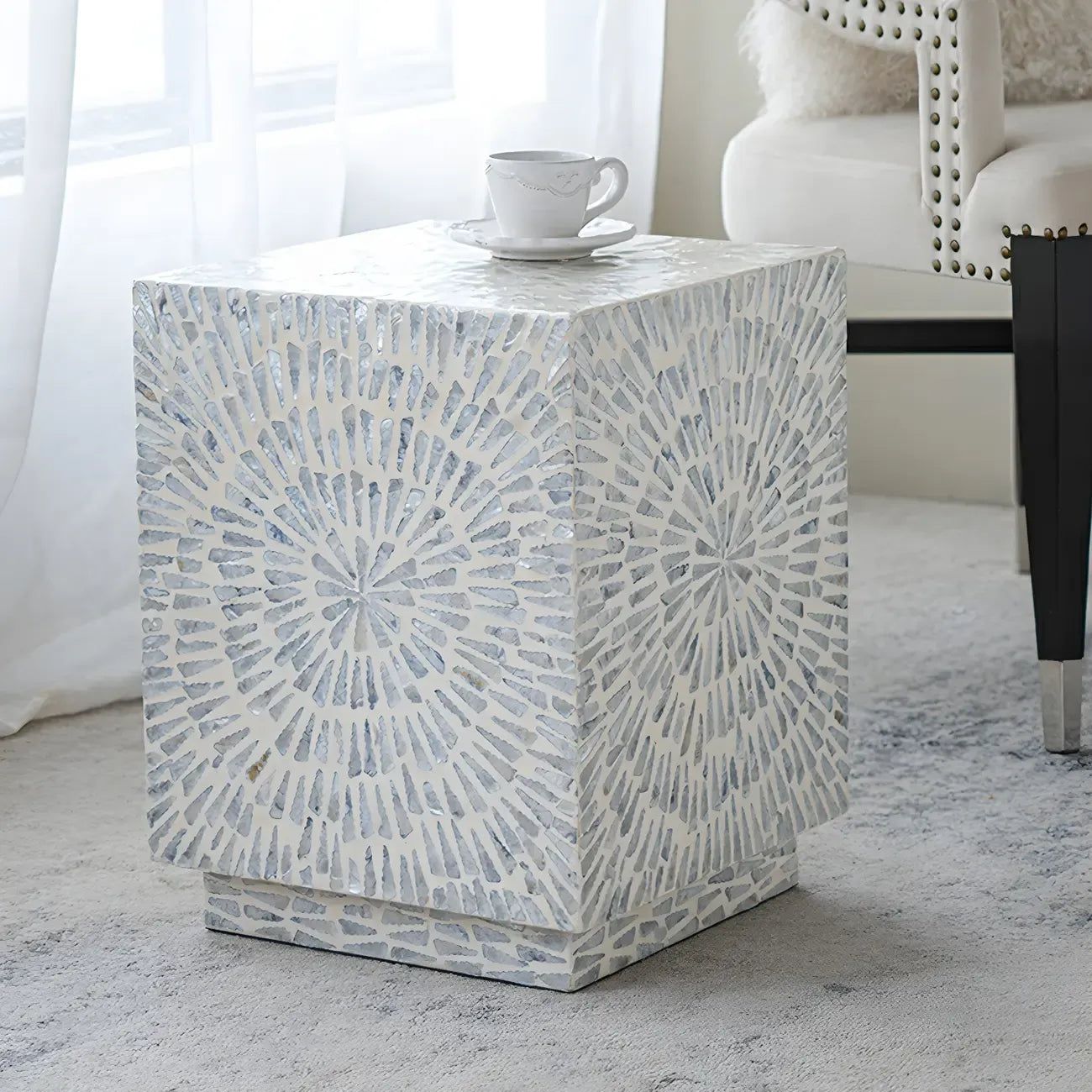 Tropical Mosaic Wooden Round Side Table