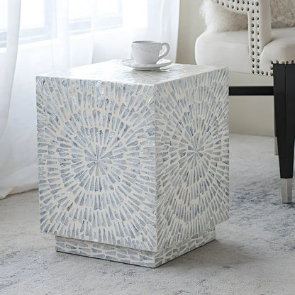 Tropical Mosaic Wooden Round Side Table