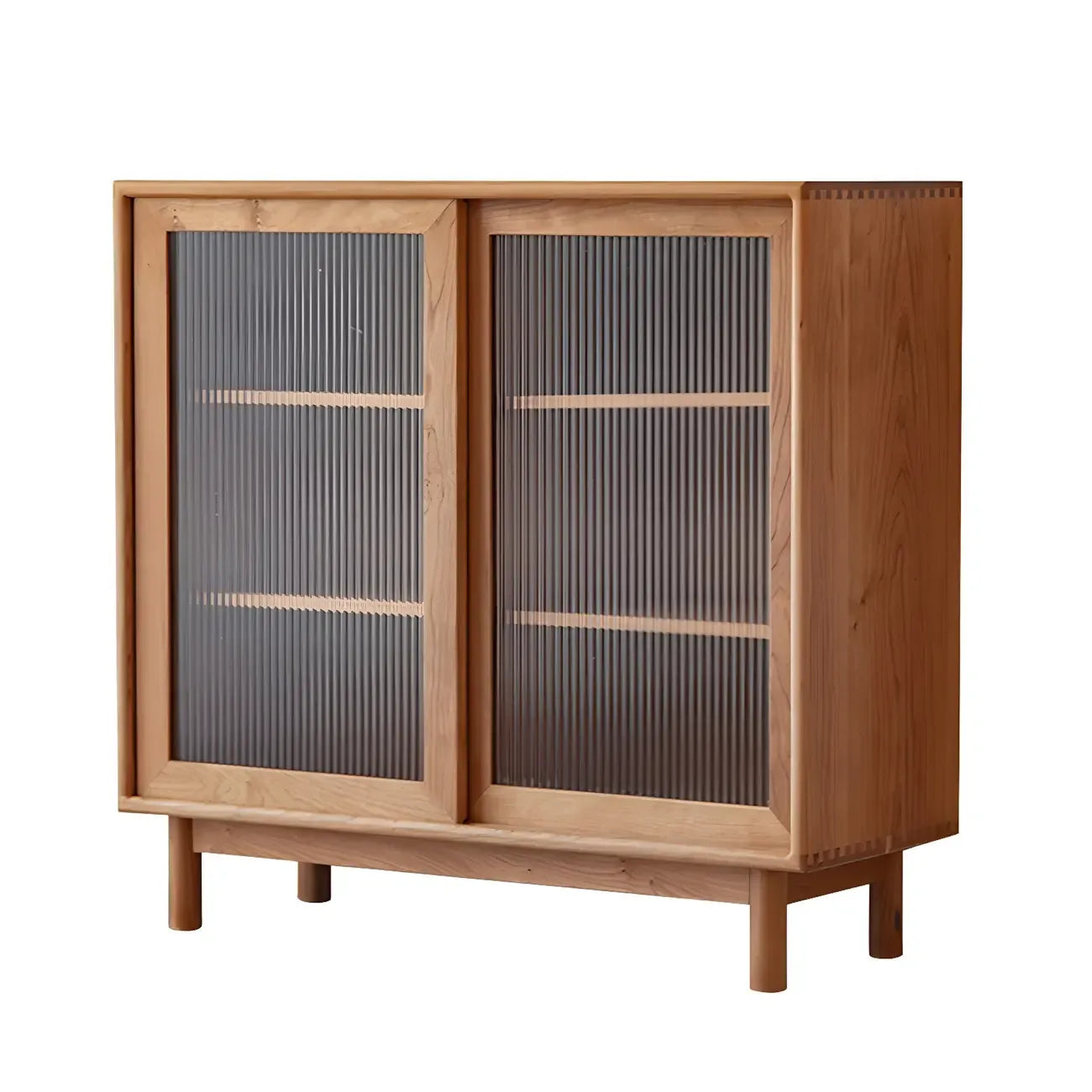 Scandinavian Natural Finish Cherry Wood Bachelor Chest with Shelves