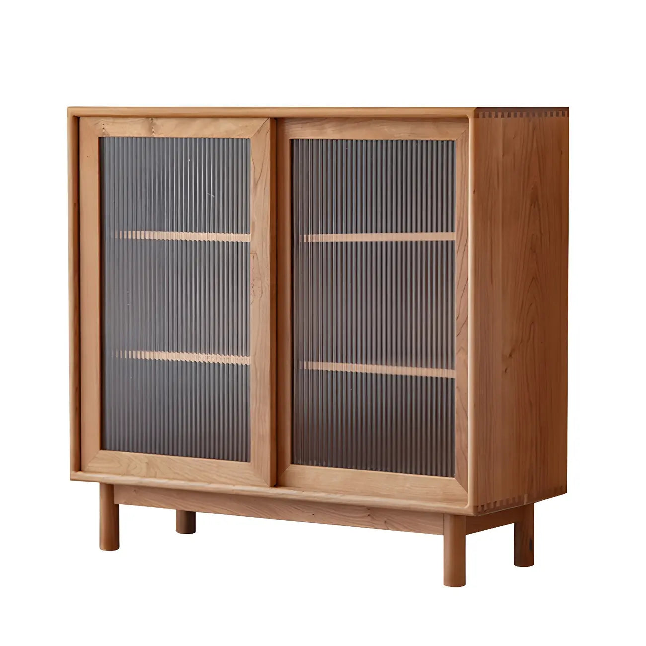 Scandinavian Natural Finish Cherry Wood Bachelor Chest with Shelves