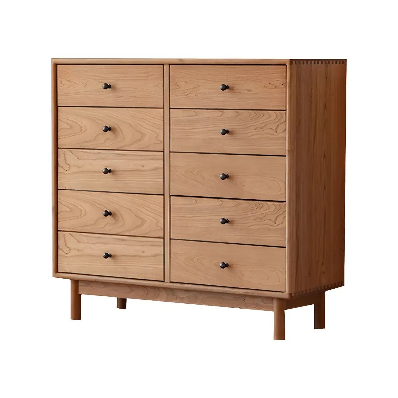 Scandinavian Natural Finish Cherry Wood Bachelor Chest with Shelves