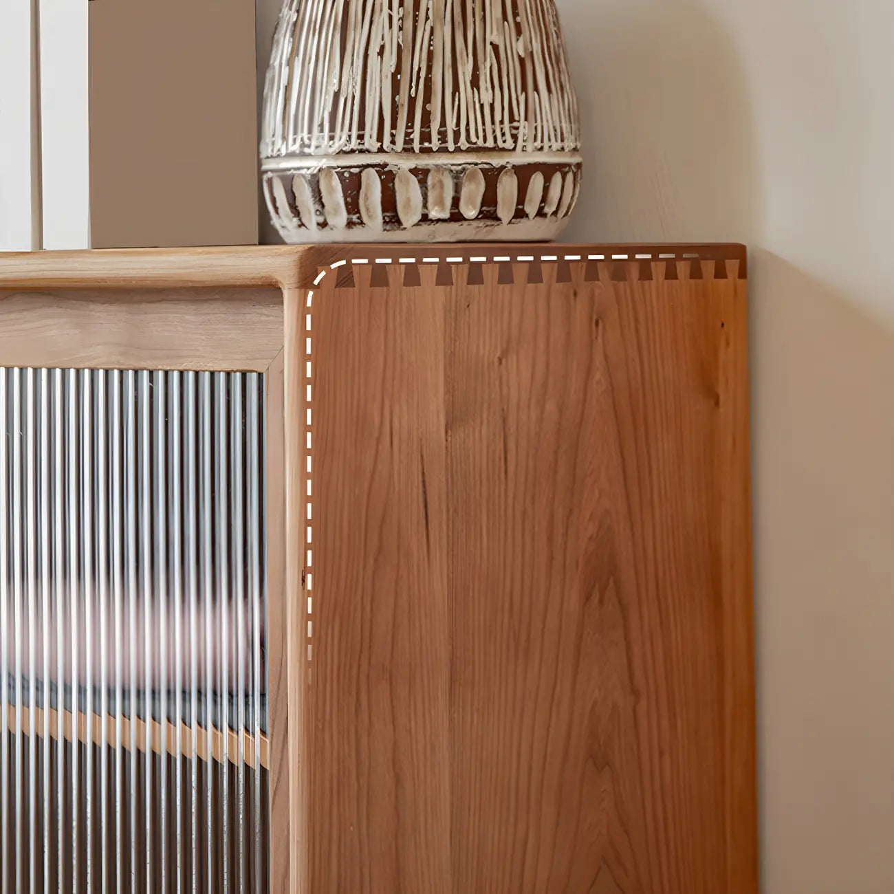 Scandinavian Natural Finish Cherry Wood Bachelor Chest with Shelves