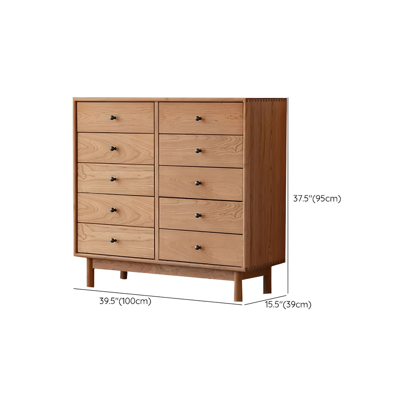 Scandinavian Natural Finish Cherry Wood Bachelor Chest with Shelves