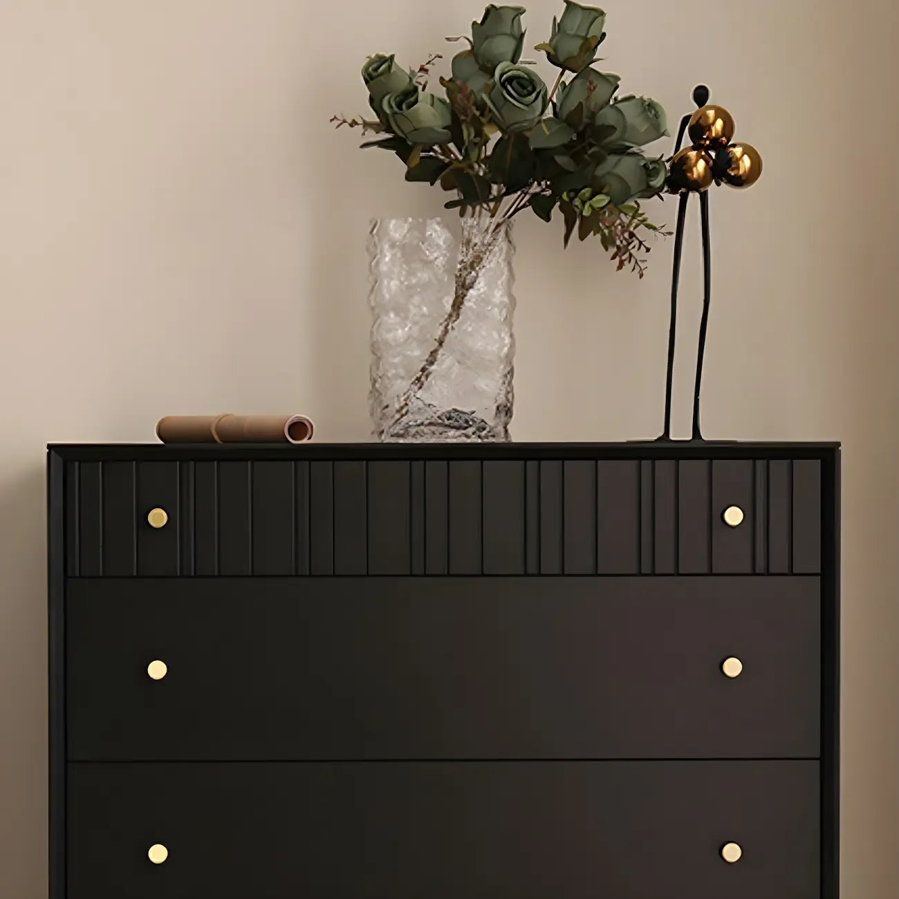 Classic Black Wooden Bachelor Chest with Drawers for Bedroom