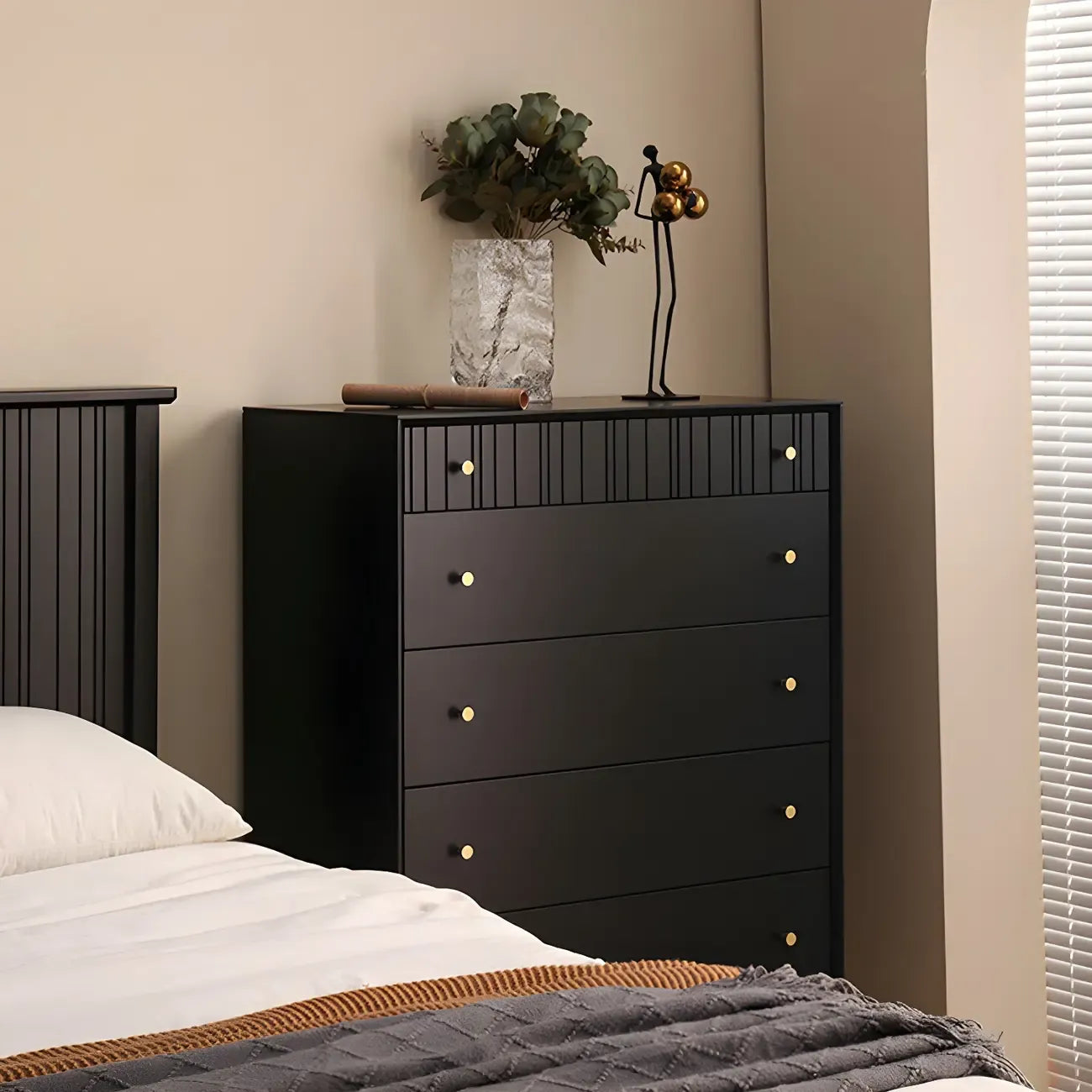 Classic Black Wooden Bachelor Chest with Drawers for Bedroom