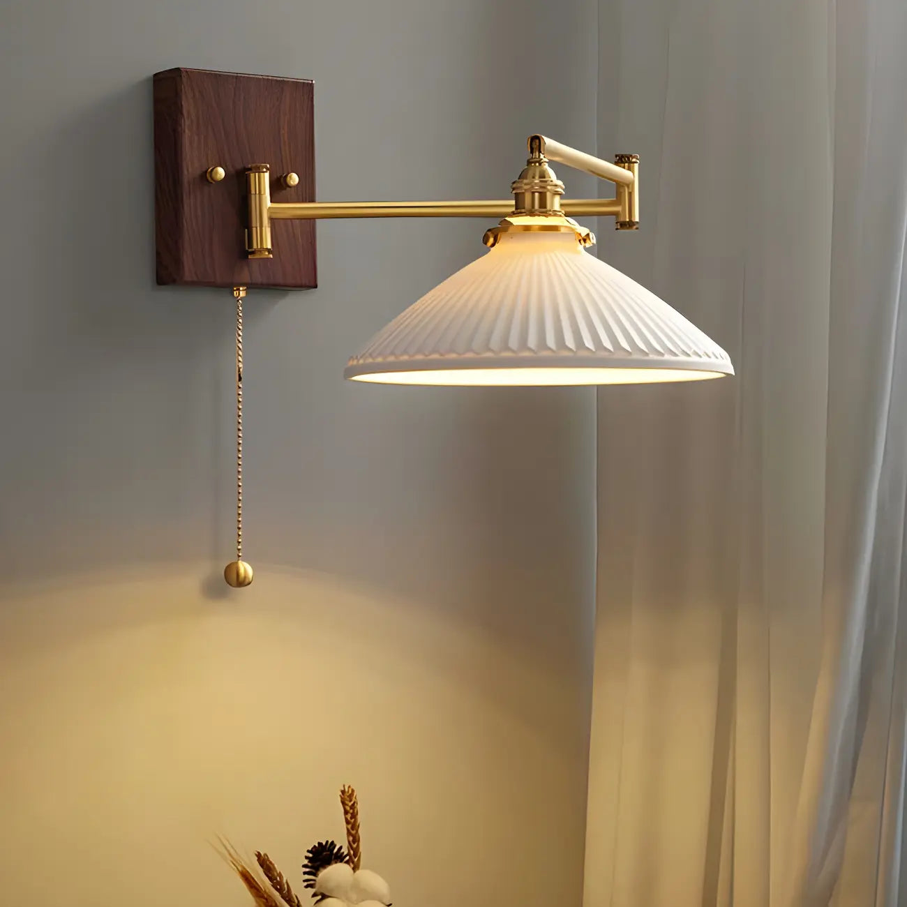 25 Vintage Bedside Swing Arm Wall Light with Pull Switch