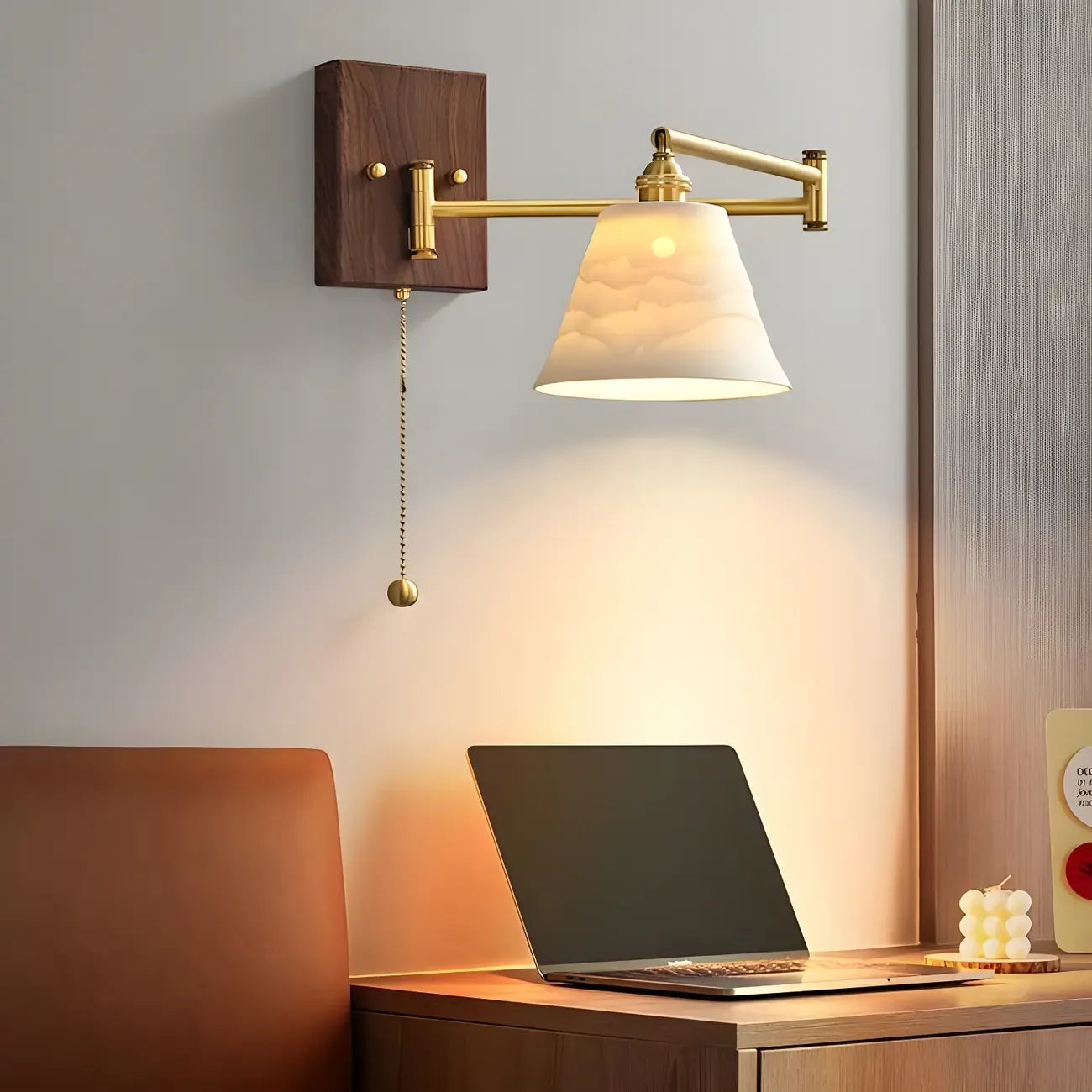 25 Vintage Bedside Swing Arm Wall Light with Pull Switch