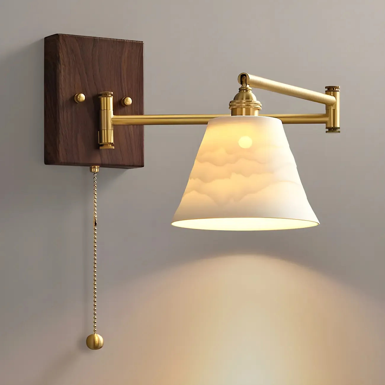 25 Vintage Bedside Swing Arm Wall Light with Pull Switch