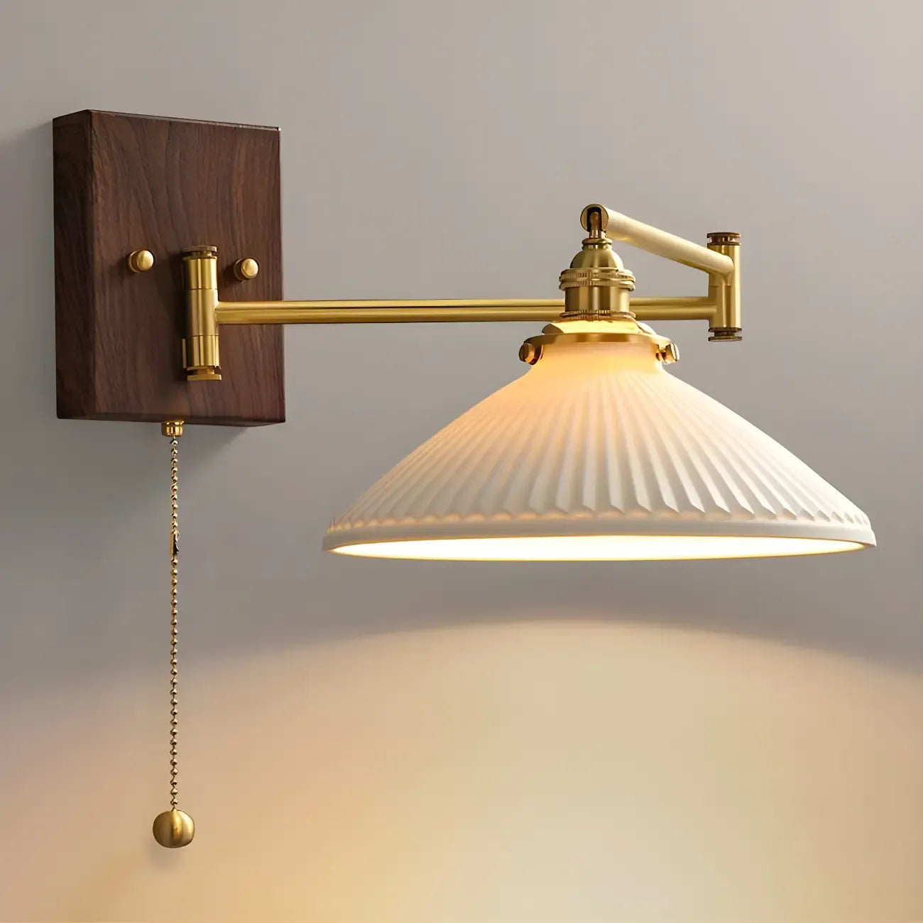 25 Vintage Bedside Swing Arm Wall Light with Pull Switch