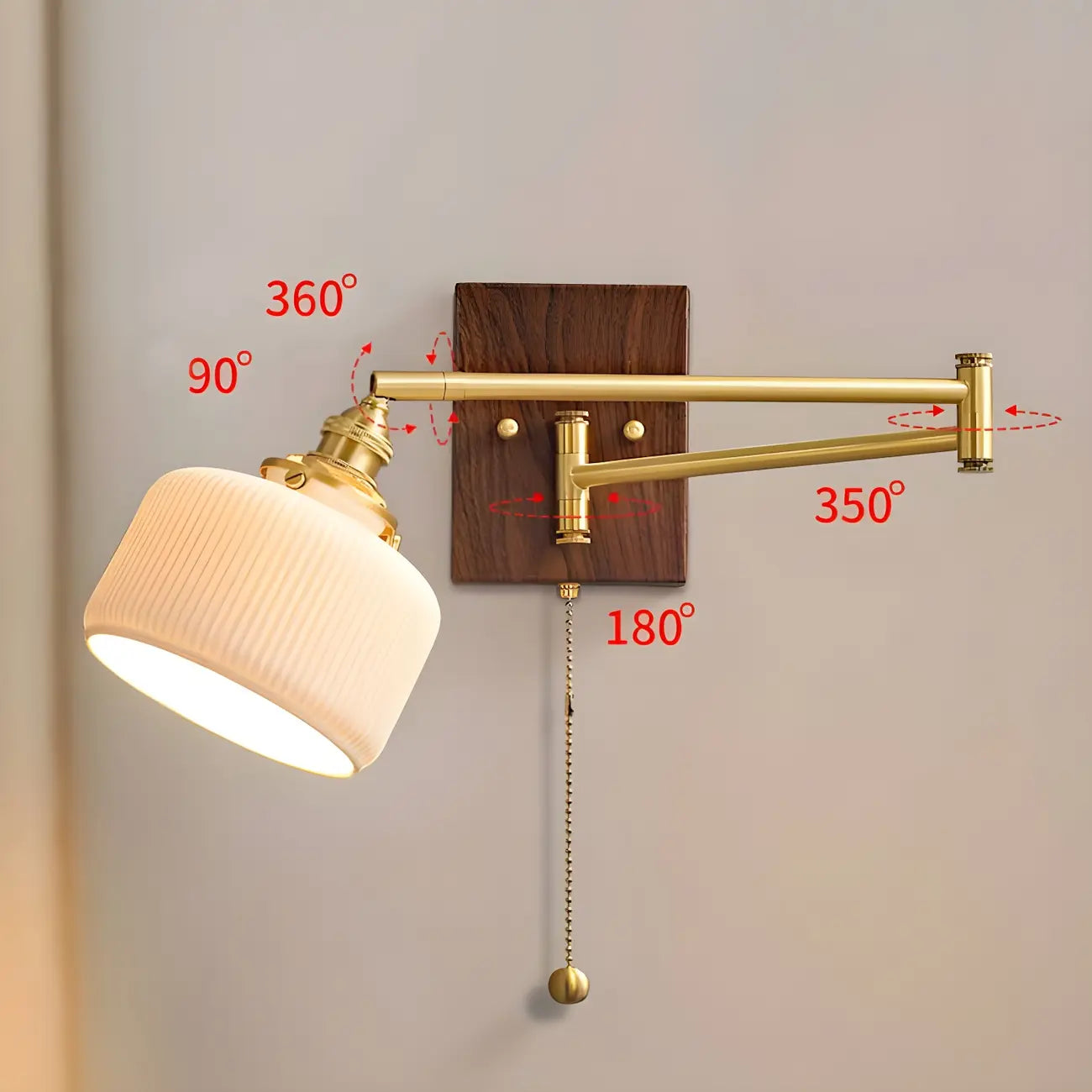 25 Vintage Bedside Swing Arm Wall Light with Pull Switch