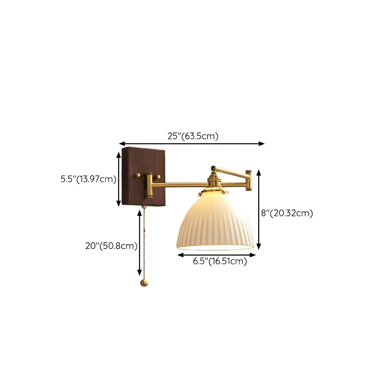 25 Vintage Bedside Swing Arm Wall Light with Pull Switch