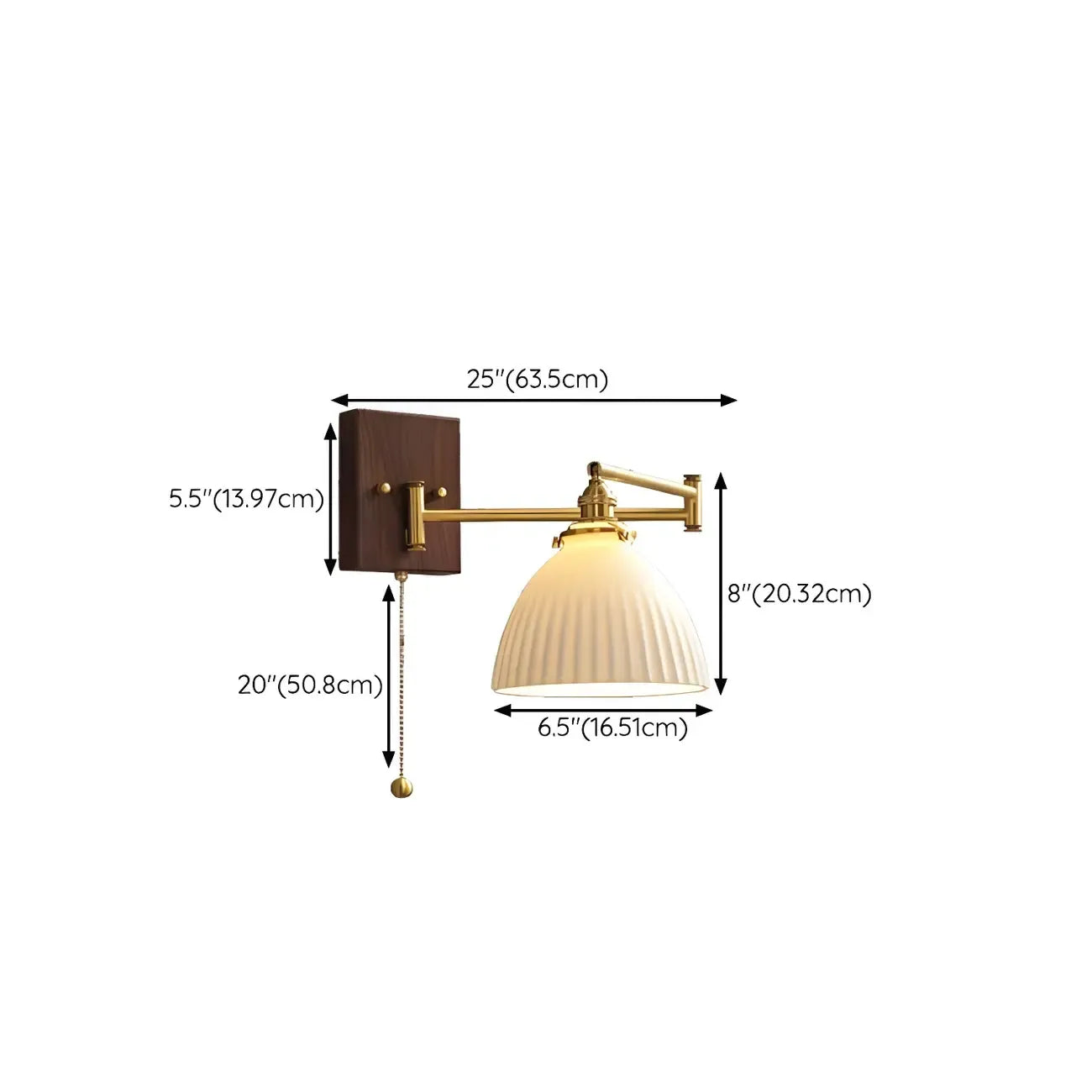25 Vintage Bedside Swing Arm Wall Light with Pull Switch