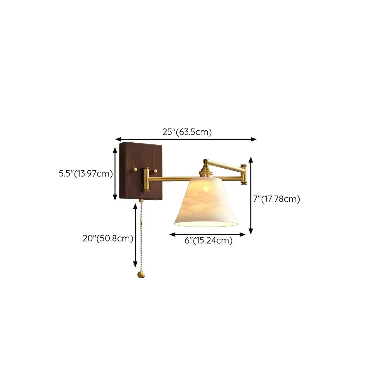 25 Vintage Bedside Swing Arm Wall Light with Pull Switch