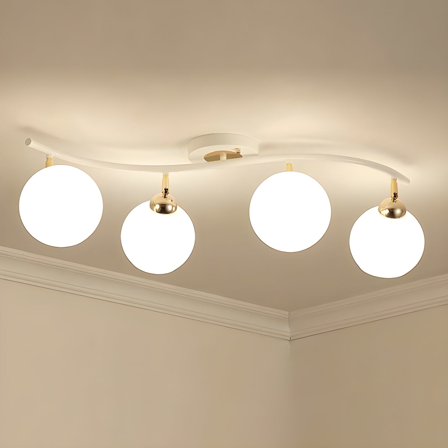 Modern Curved White Glass Dome Semi Flush Track Light